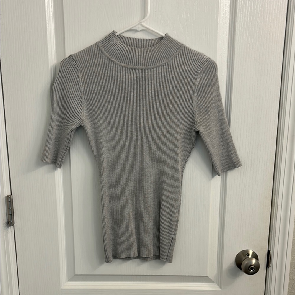 Gray Ribbed Knit Top